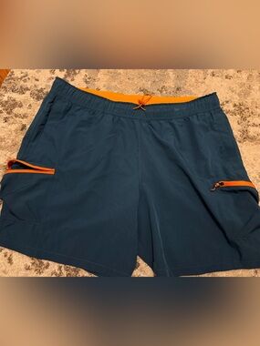Men's Athletic Performance Shorts in Deep Teal with Orange Accents